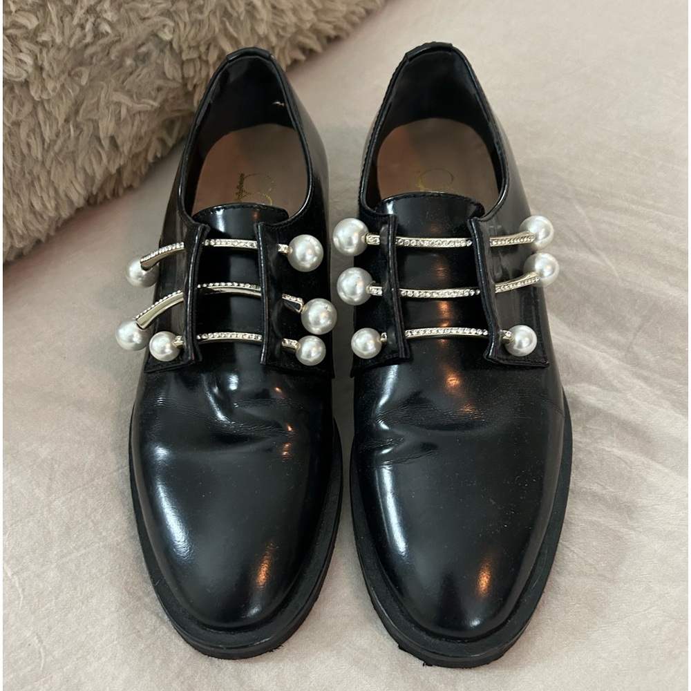 Coliac Black Leather Pearl Derby Shoes